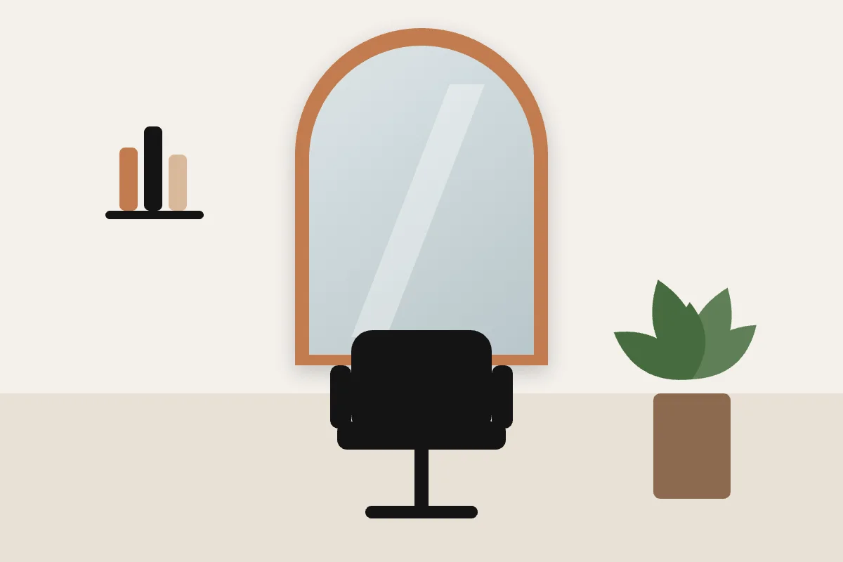 Illustration: Friseurplatz mit Spiegel