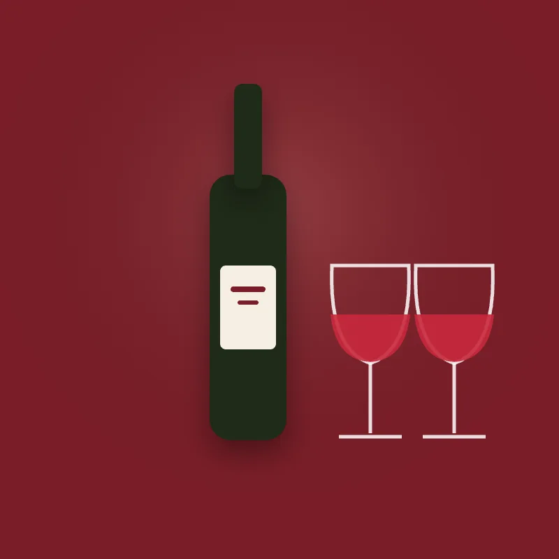 Illustration: Rotwein mit zwei Gläsern